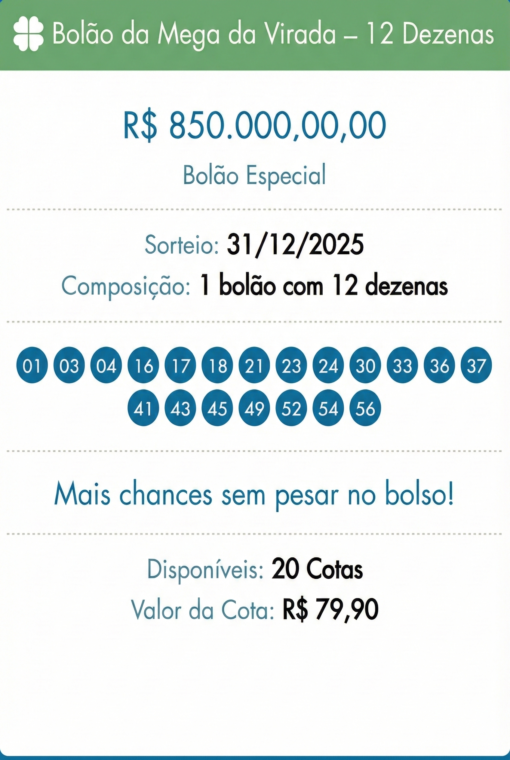 Bolão da Mega da Virada - 12 Dezenas